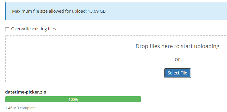 select the file that you want upload using cPanel